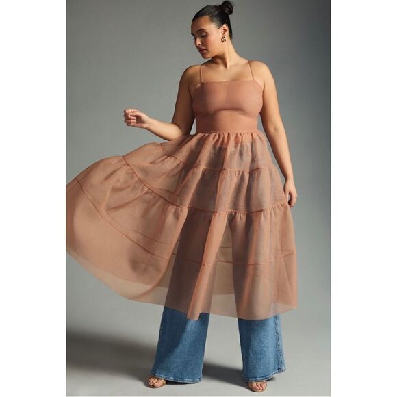 NEW Anthropologie OhSevenDays Reversible Blush Tiered Sheer Midi Dress Small - Picture 6 of 8
